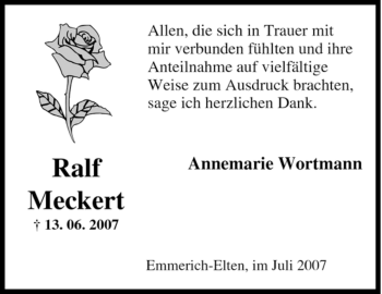 Traueranzeige von Ralf Meckert von Tageszeitung