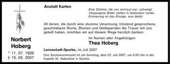 Traueranzeige von Norbert Hoberg von Tageszeitung