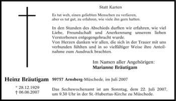 Traueranzeige von Heinz Bräutigam von Tageszeitung