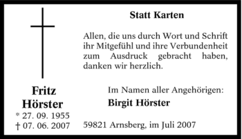 Traueranzeige von Fritz Hörster von Tageszeitung