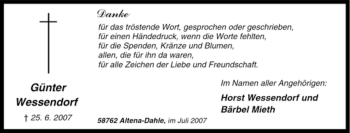 Traueranzeige von Günter Wessendorf von Tageszeitung