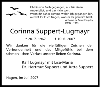 Traueranzeige von Corinna Suppert-Lugmayr von Tageszeitung