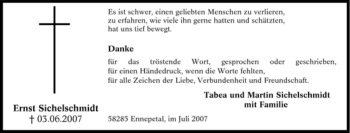 Traueranzeige von Ernst Sichelschmidt von Tageszeitung