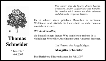 Traueranzeige von Thomas Schneider von Tageszeitung