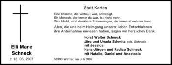 Traueranzeige von Elli Marie Schneck von Tageszeitung