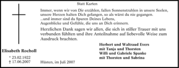 Traueranzeige von Elisabeth Rocholl von Tageszeitung