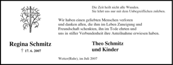 Traueranzeige von Regina Schmitz von Tageszeitung