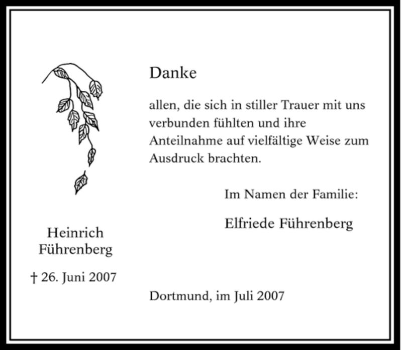  Traueranzeige für Heinrich Führenberg vom 21.07.2007 aus Tageszeitung