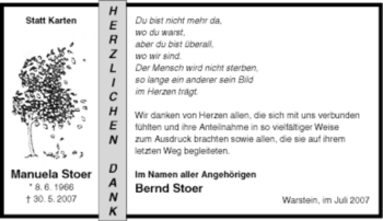 Traueranzeige von Manuela Stoer von Tageszeitung