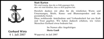 Traueranzeige von Gerhard Wirtz von Tageszeitung