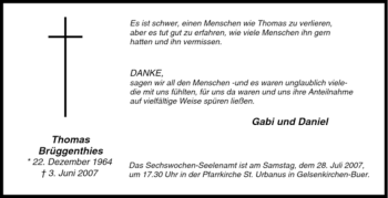 Traueranzeige von Thomas Brüggenthies von Tageszeitung