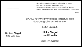 Traueranzeige von Karl Siegel von Tageszeitung