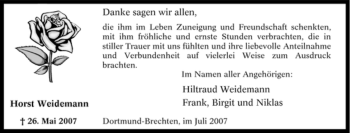 Traueranzeige von Horst Weidemann von Tageszeitung
