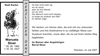 Traueranzeige von Manuela Stoer von Tageszeitung