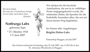 Traueranzeige von Notburga Labs von Tageszeitung
