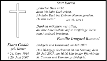 Traueranzeige von Klara Gödde von Tageszeitung