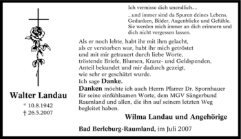 Traueranzeige von Walter Landau von Tageszeitung