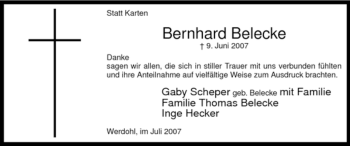 Traueranzeige von Bernhard Belecke von Tageszeitung