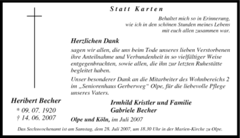 Traueranzeige von Heribert Becher von Tageszeitung