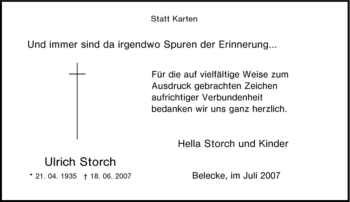 Traueranzeige von Ulrich Storch von Tageszeitung