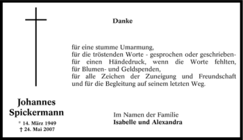 Traueranzeige von Johannes Spickermann von Tageszeitung