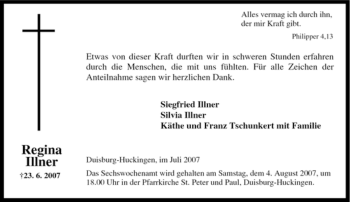 Traueranzeige von Regina Illner von Tageszeitung