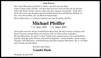 Traueranzeige von Michael Pfeiffer von Tageszeitung