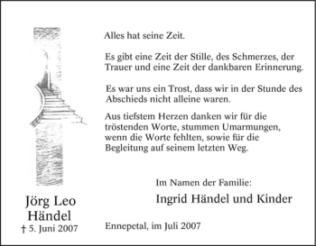 Traueranzeige von Jörg Leo Händel von Tageszeitung
