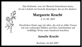 Traueranzeige von Margarete Kracht von Tageszeitung