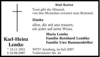 Traueranzeige von Karl-Heinz Lemke von Tageszeitung