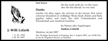 Traueranzeige von J.-Willi Lefarth von Tageszeitung