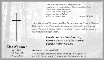 Traueranzeige von Else Novotny von Tageszeitung
