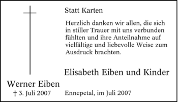 Traueranzeige von Werner Eiben von Tageszeitung