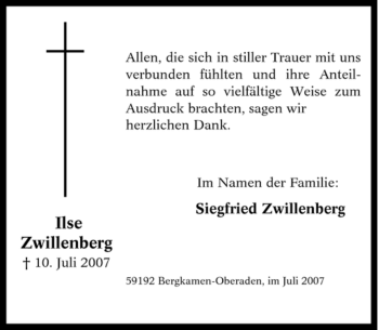 Traueranzeige von Ilse Zwillenberg von Tageszeitung