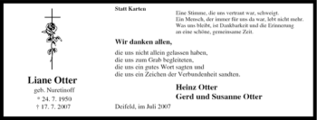 Traueranzeige von Liane Otter von Tageszeitung