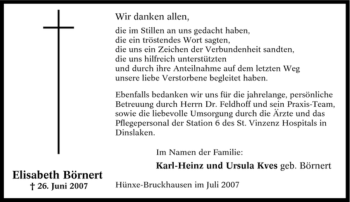 Traueranzeige von Elisabeth Börnert von Tageszeitung