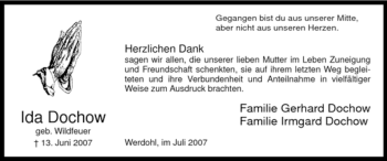 Traueranzeige von Ida Dochow von Tageszeitung