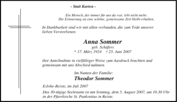 Traueranzeige von Anna Sommer von Tageszeitung