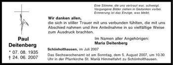 Traueranzeige von Paul Deitenberg von Tageszeitung