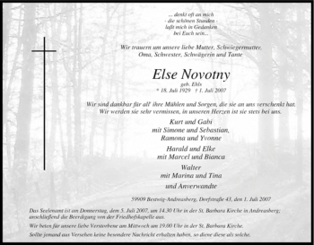 Traueranzeige von Else Novotny von Tageszeitung