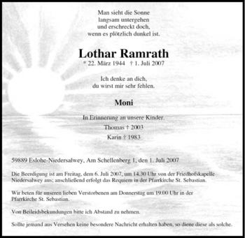 Traueranzeige von Lothar Ramrath von Tageszeitung