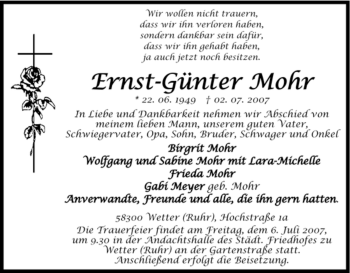 Traueranzeige von Ernst-Günter Mohr von Tageszeitung