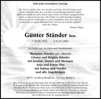 Traueranzeige von Günter Ständer von Tageszeitung