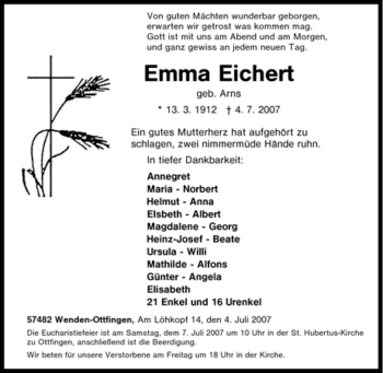 Traueranzeige von Emma Eichert von Tageszeitung