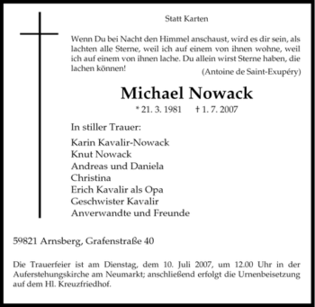 Traueranzeige von Michael Nowack von Tageszeitung