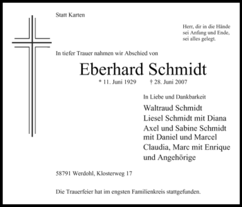 Traueranzeige von Eberhard Schmidt von Tageszeitung