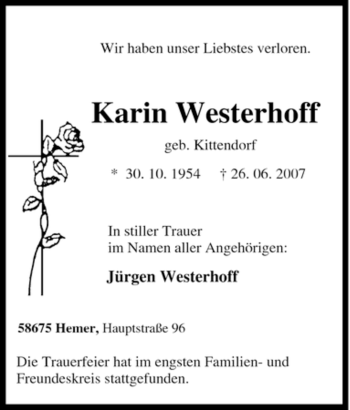 Traueranzeige von Karin Westerhoff von Tageszeitung