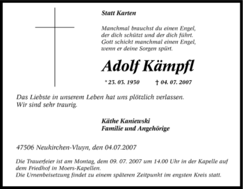 Traueranzeige von Adolf Kämpfl von Tageszeitung