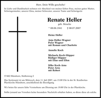 Traueranzeige von Renate Heller von Tageszeitung
