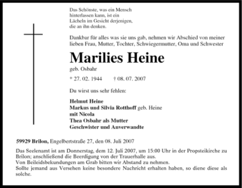 Traueranzeige von Marilies Heine von Tageszeitung